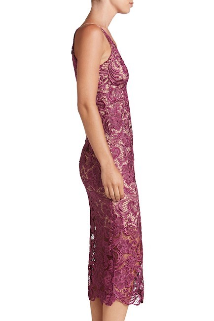 DRESS THE POPULATION 'MARIE' LACE MIDI MULBERRY SHEATH DRESS sz XS | eBay