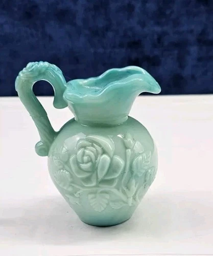 Avon Jadelite Aqua Blue Milk Glass Pitcher Vintage