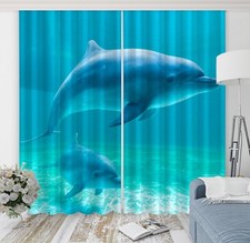 3D Ocean Blue Dolphin ZHUA4085 Photo Curtain Window Blockout Fabric Amy 2023