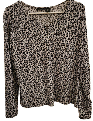 TAHARI Animal Print Blouse with Single Button Closure at Chest LS Women's Large
