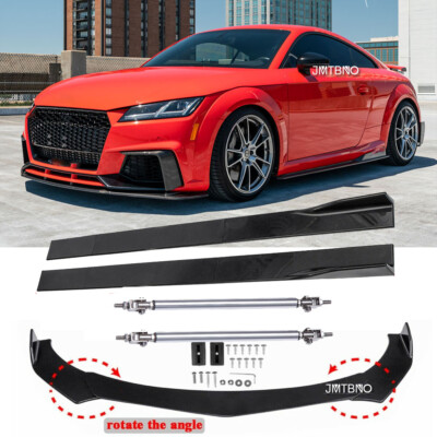 For Audi A4 S4 A5 8E B6 B7 Car Front Bumper Lip + 86.6'' Side Skirts + Strut Rods