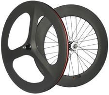 Anteriore 70mm Tri Raggi Posteriore 88mm Ingranaggio Fisso Carbonio Ruote 700C Pista Bici Ruote