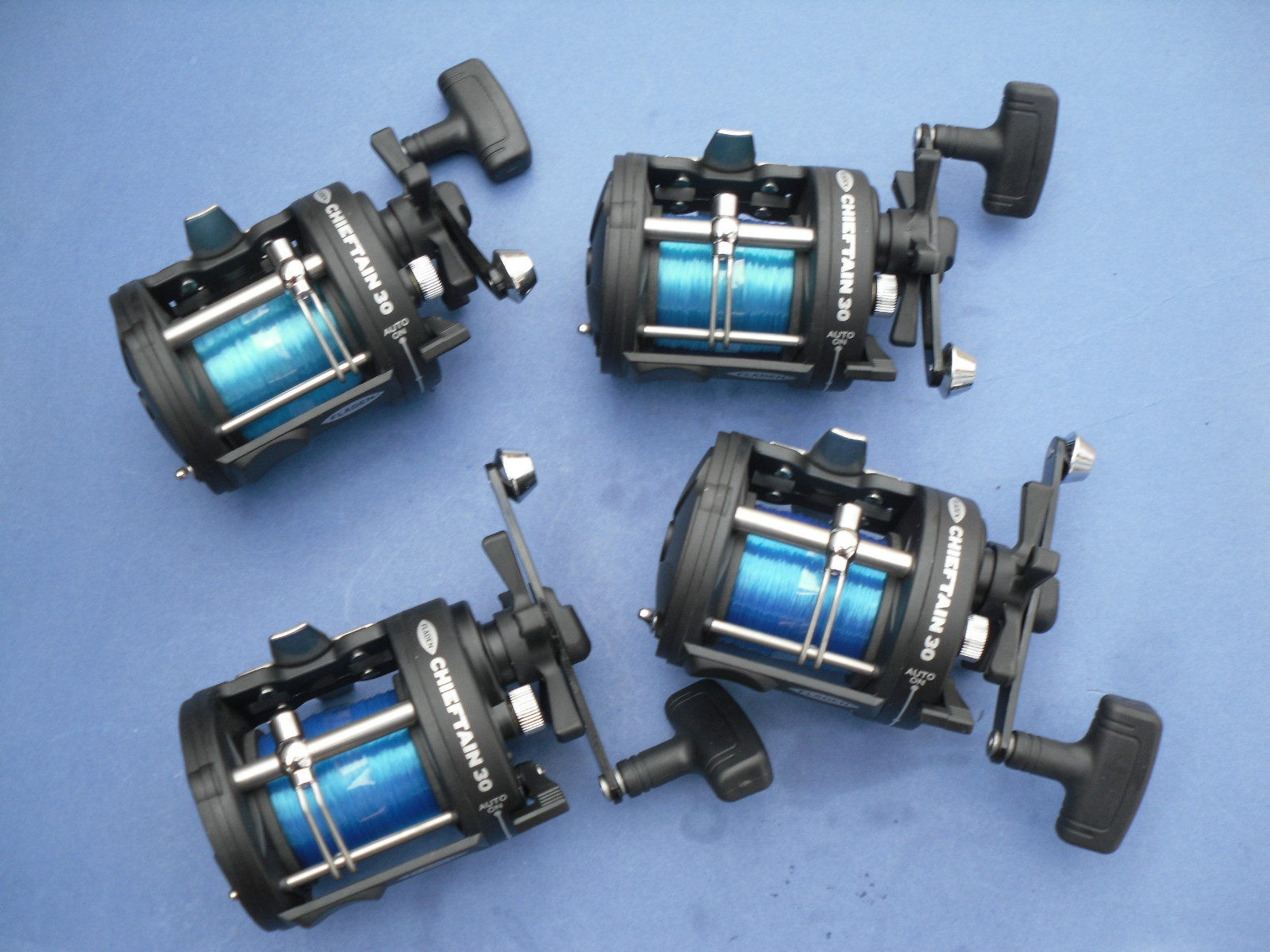 4 X FLADEN CHIEFTAIN 30 MULTIPLIER REELS WITH LINE ON BOAT SEA FISHING TACKLE
