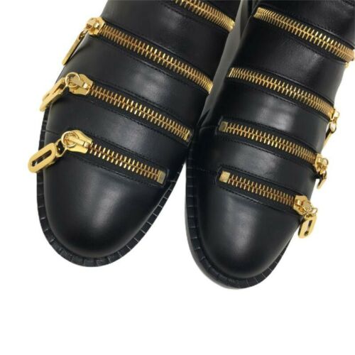 Botas de cuero MOSCHINO con cremalleras en tono dorado de marca - Reino Unido 4/UE 37 - £1290 - Imagen 4 de 11