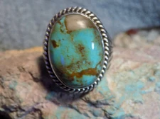 New Heavy Mens Sterling Kingman Turquoise Ring Navajo Russel Sam Size 14 1/4