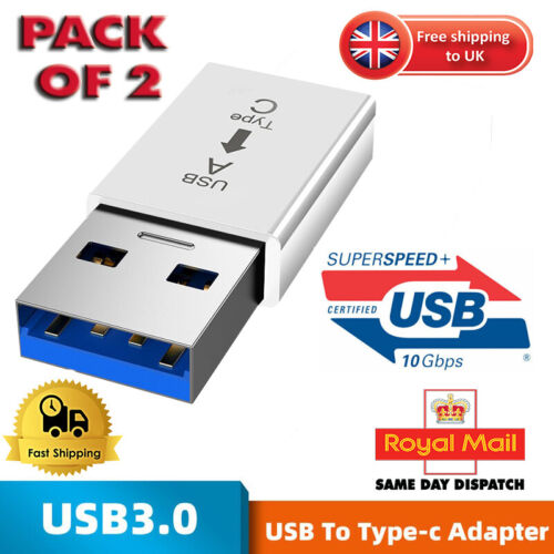 Adapter USB A To USB C Male To Female Converter For Mac PC Laptop Smartphone x2 - Afbeelding 1 van 12
