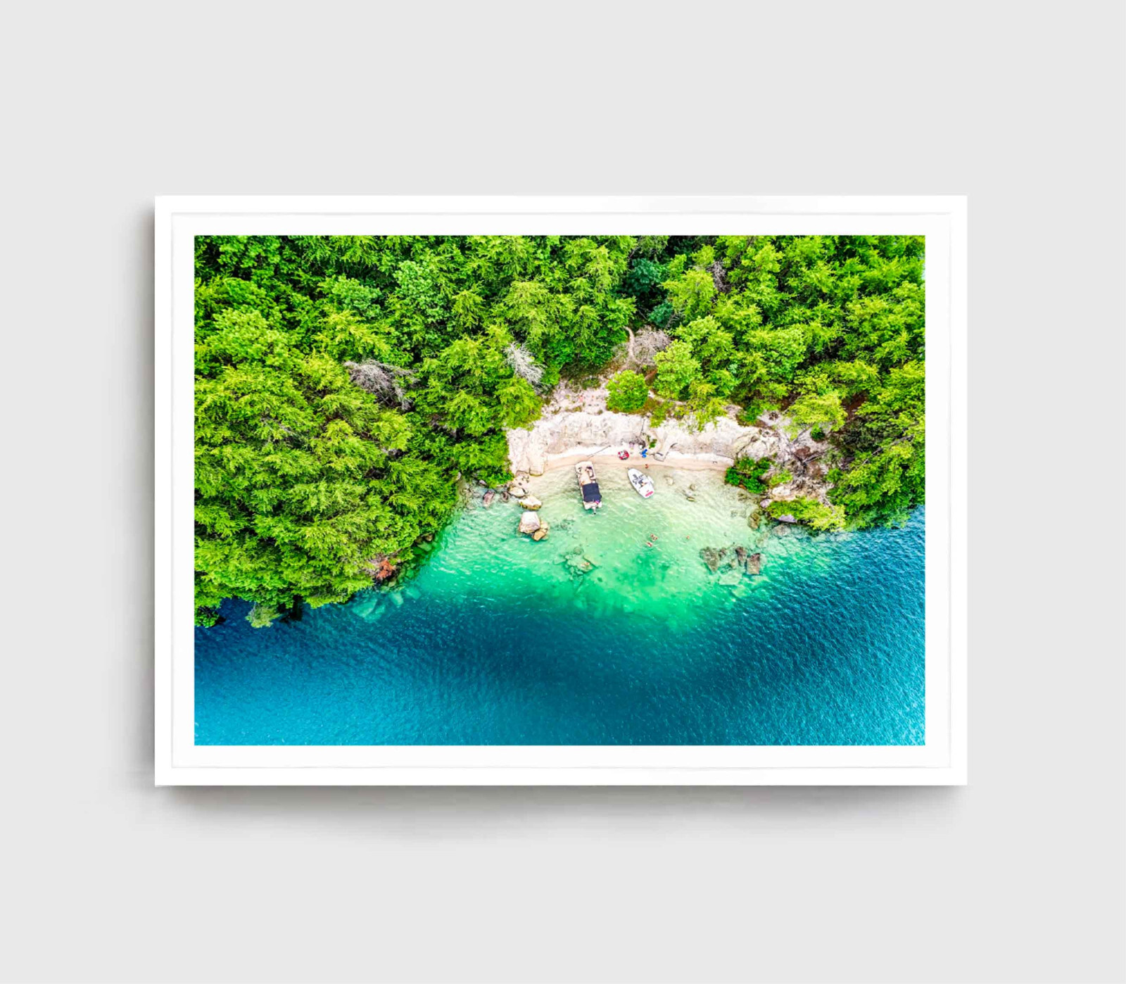 Trees Print, Boat On Sea Wall Art, Aerial View Framed Beach Wall Art