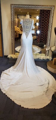 beaded back wedding dress Beaded Strap Plunging Shimmery Lace A-line Wedding Dress Nude Pink main image 1