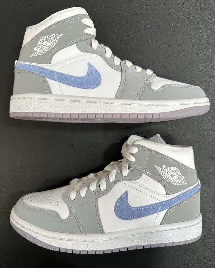 NIKE AIR JORDAN 1 MID WOLF GREY BLUE WOMENS SIZE UK 3.5 US 6W