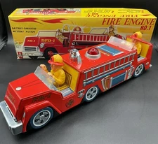 Fire Engine #1 Truck Modern Toys Tin Litho W/Box Amico Japan 16” PARTS REPAIR