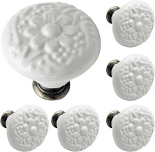 6 Pcs White Ceramic Kitchen Cabinet Knobs Retro Ceramic, Vintage Round Drawer