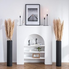 Black Tall Floor Vase: 27.6in Metal Modern Cylinder Floor Vases for Fireplace wi