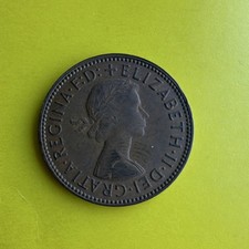 1966 England 1/2 Penny Bronze Coin - Queen Elizabeth II Ship Design