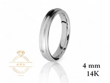 14K White Gold 4mm Milgrain Edge Wedding Band Ring - Comfort Fit Matte Brushed