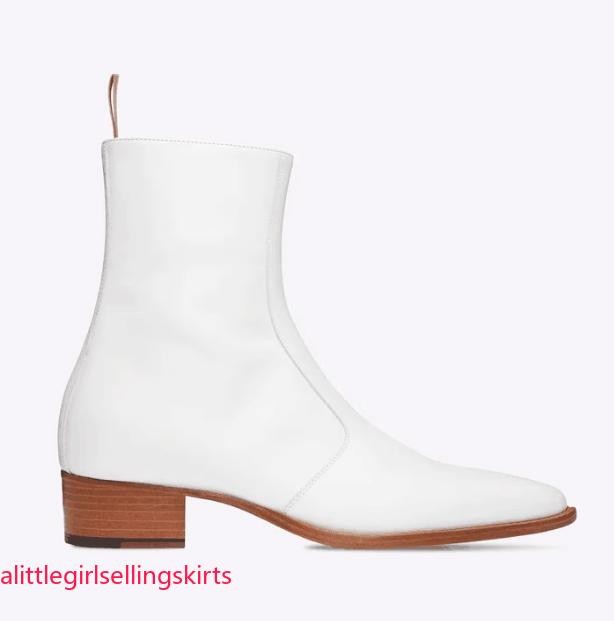 Chelsea Boots Men's Pointed Toe Side Zipper Real Leather High Top Dress Shoes-image
