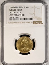 1887 Queen Victoria Jubilee Gold Sovereign NGC AU Details London Mint Rare