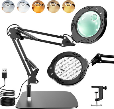 10X 30X Magnifying Glass with Light and Stand, Real Glass Lens Magnifying Lamp,