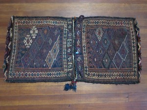 Shahsavan / Kurdish double saddle bag, complete. diamond shapes, turquoise bead
