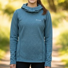 Columbia Womens Blue Heathered Cowl Neck Fleece Hoodie Pullover Activewear XS