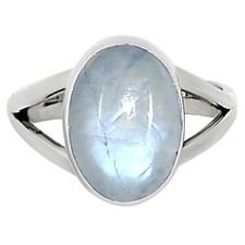 Natural Rainbow Moonstone - India 925 Sterling Silver Ring s.7 Jewelry R-1002