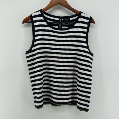 Halogen Short Sleeve Sweater Top Women s Large Navy Stripe Nautical Capsule