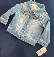 Cat  Jack Girls Blue Denim Button-Front Jacket 2T Collared Pockets Long