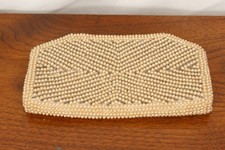 Vintage Beaded White Pearl Evening Clutch Purse With Zipper