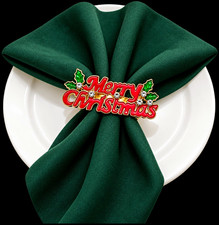 Set of 6 Merry Christmas Napkin Rings &ndash; Red Holly Festive Table Decor