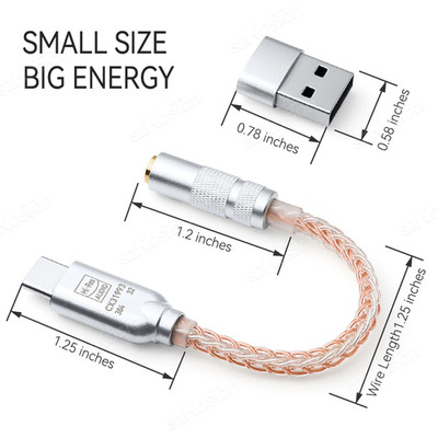 CX31993 DAC Hifi Headphone Amplifier Type C to 3.5Mm Adapter 32B/384Khz Audio De