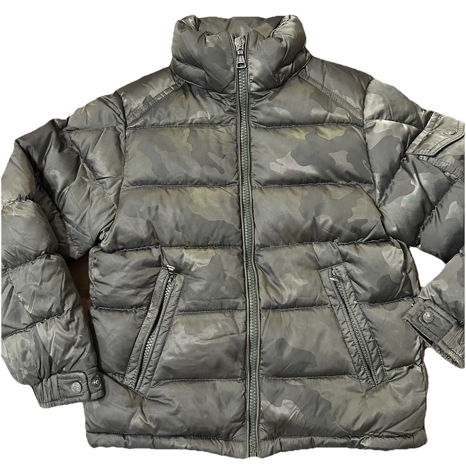 Moncler — Moncler Maya Giubbotto Green Camo Coat Boys 6 Green Zip Up Down Feather Jacket