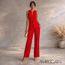 Marc Cain Womens Coral Red Jumpsuit w Matching Waterfall Top N4 UK 14 NWT