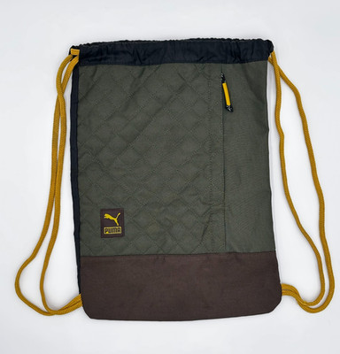 Puma Cinch Sack Dark Green/Brown/Black Quilted Gym Bag Yellow Rope