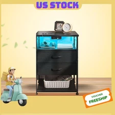 Nightstand with Charging Station – 4‑Tier Drawer End Table for Bedroom, Black