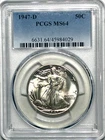 1947-D Walking Liberty Half Dollar PCGS MS64 - Blast White - Awesome luster!