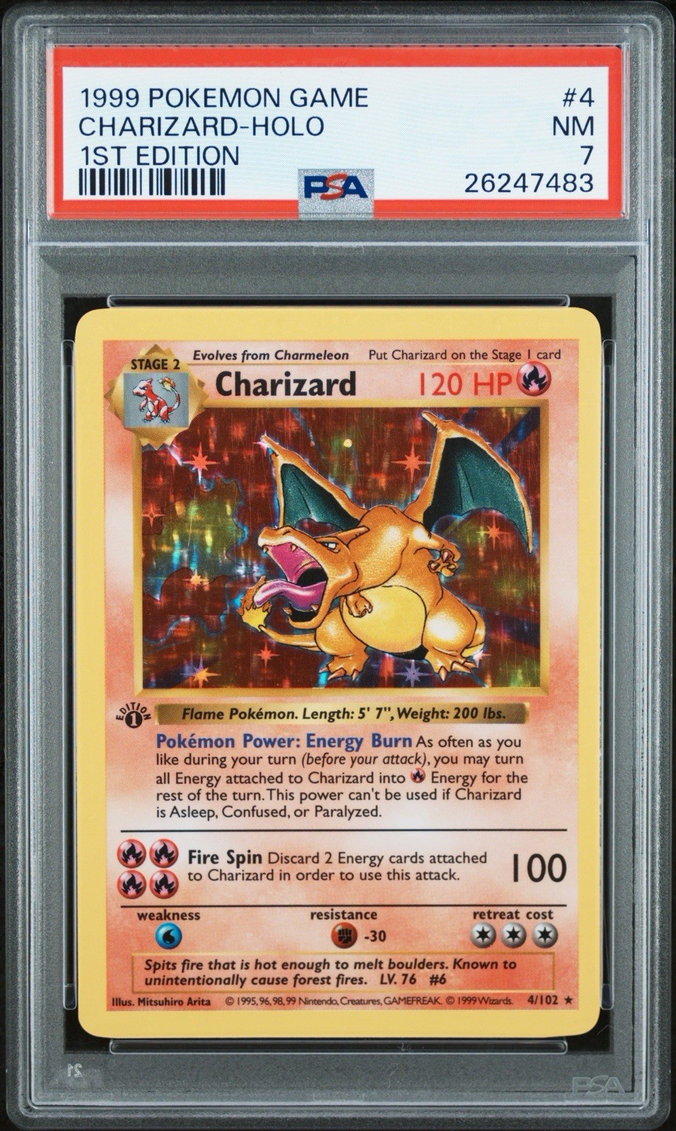 1999 POKEMON GAME 1ST EDITION #4 CHARIZARD-HOLO PSA 7