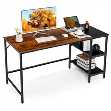 55" Computer Desk Writing Workstation Study Table Home Office w/Bookshelf Rustic