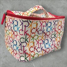 Borsa trucco Calvin Klein Rainbow multicolore monogramma con manico cerniera rossa