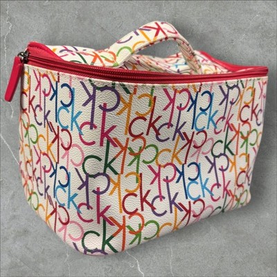 Calvin Klein Rainbow Multi Color Monogram Makeup Bag Tote  Calvin Klein Multicolor Logo Tote with Brown Pouch main image 0