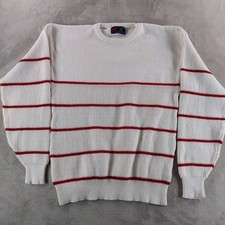 Vintage Isle of Cotton Sweater Mens Medium Crewneck Striped Made in USA 80s 90s