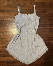 Urban Outfitters dusty blue whimsical lacy embroidered ruched bust mini dress XL
