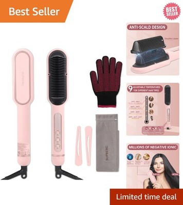 Ionic Hair Straightener Brush with 9 Temp Settings - Fast Heating Pink Design