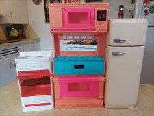 Vintage Barbie Doll Furniture Kitchen Lot Refrigerator Oven Stove Microwave
