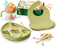 EMOJOY Silicone Baby Feeding Set, Toddler Plates Set 8 PCS   Suction Plate, Spoo