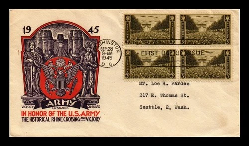 DR JIM STAMPS US COVER WWII ARMY FDC SCOTT 934 BLOCK OF 4 STAEHLE CACHET