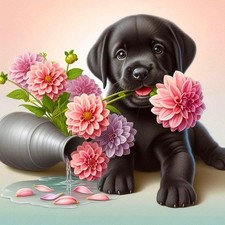 AMORARS Dog Diamond Art Kits for Adults, 5D Flower Multicolour