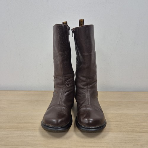 Dr Martens Charla Brown Leather Zip Mid Calf Biker Wedge Boots Size Uk 4 Eu 37 - Picture 3 of 10