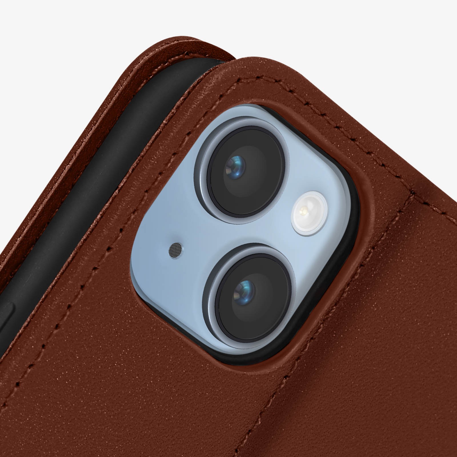 Coque à rabat iPhone 14 Plus étui cuir de vachette marron de luxe