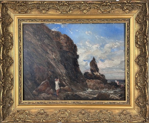 LOUIS THIÉNON Tableau ancien Paysage Animé NORMANDIE GRANVILLE BAIGNEUR 1847 - Photo 15/15