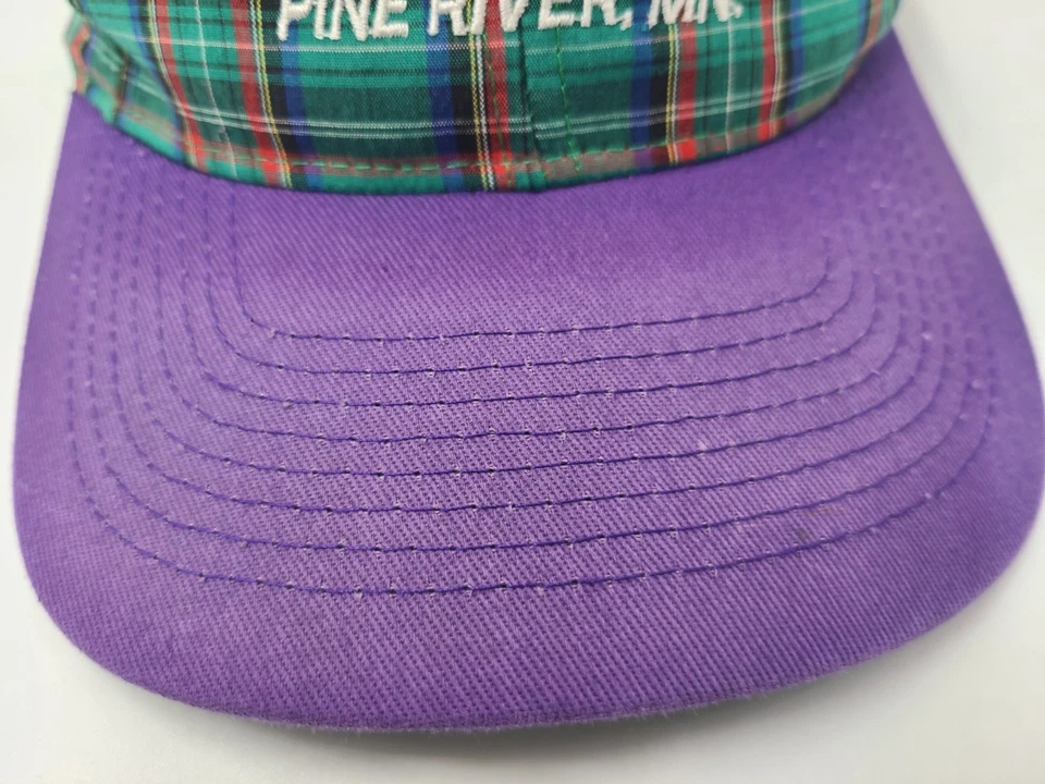 De colección Ford Houston Pine River MN Cuadros Snapback Sombrero Gorra Coche Hombres Verde Púrpura Foto 3 de 4