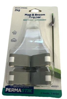 NEW Mop & Broom Gripper Permastik 2 Hooks & 2 Strips